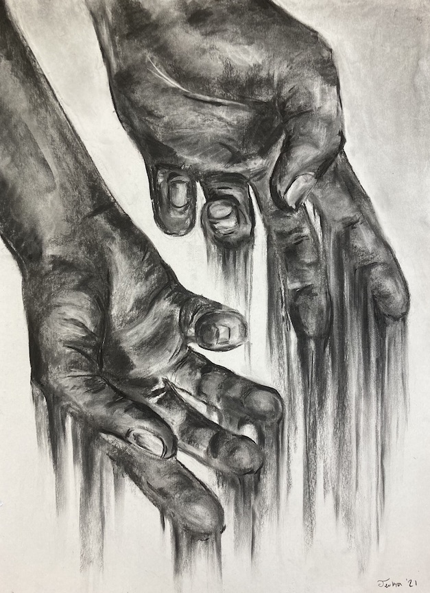 Lackmann, Tevka / The Clutches of Sadness / charcoal on paper / 2021