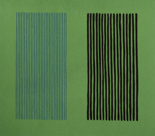 Green background; thin blue vertical lines on left half; thick black vertical line on right half
