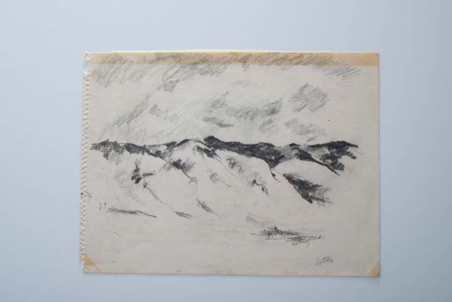 a loose drawing of a mountain landscape.  