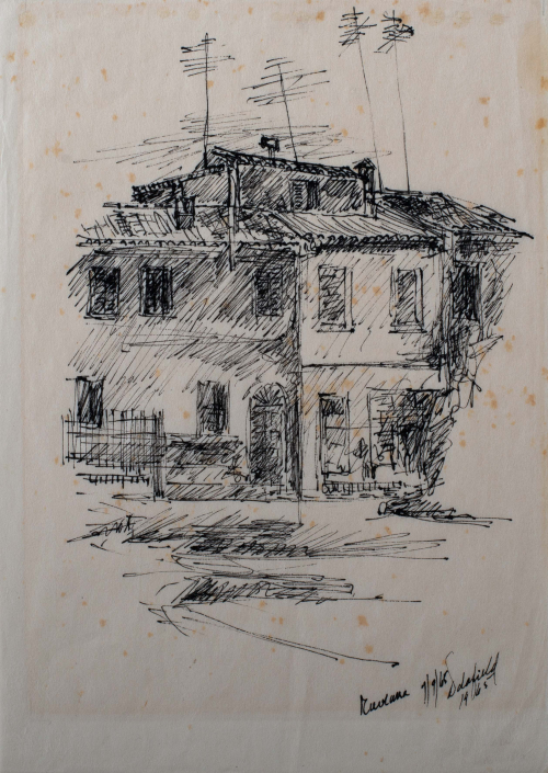 A loose style drawing of what appears to be a residential building. 