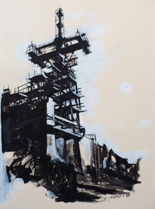 Acrylic depiction of an industrial tower