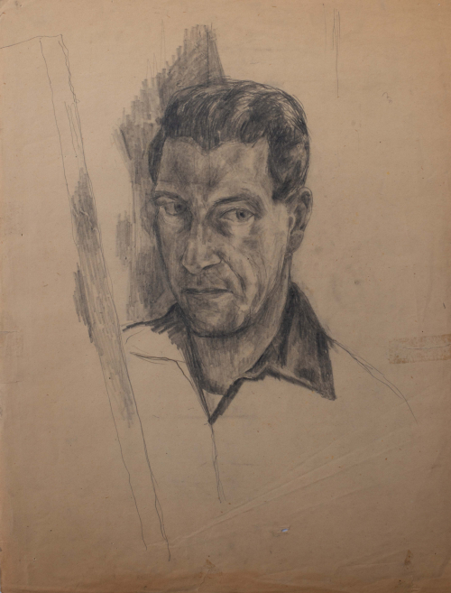 A portrait of a man of the shoulders up. The drawing seems sketch-like and half-finished.