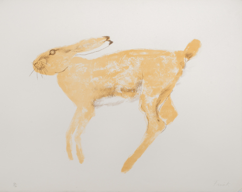 A hare textured brown and white with occasional outlining in center of plain white paper