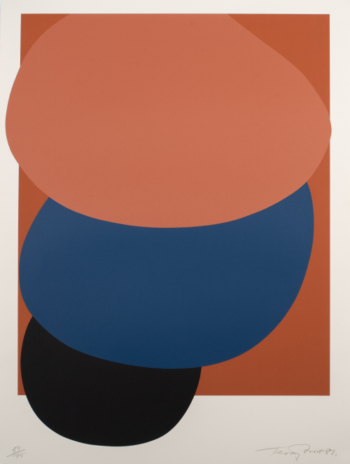 Dark brown background, large light brown ellipse at the top. A blue ellipse takes up most of the bottom half black on bottom 