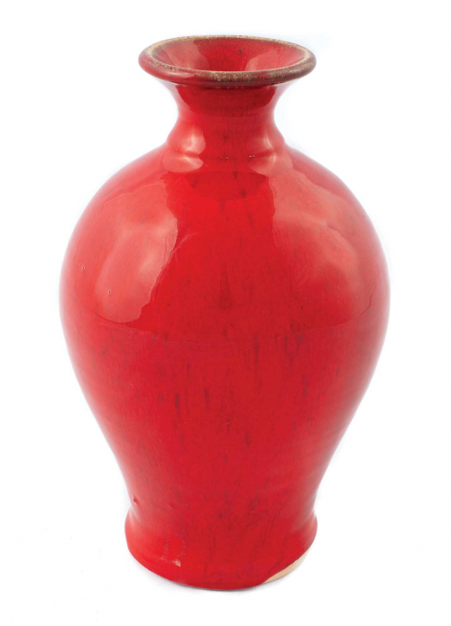 ginger jar-shaped vase glazed inside and out with glossy red