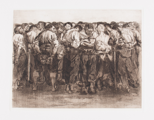 Kollwitz The Prisoners - print of crowd of people that appear to be tied up/captured and in despair/pain