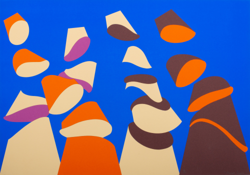 Four cones cut up on blue background cones are contesting with brown, beige, orange, and purple tone