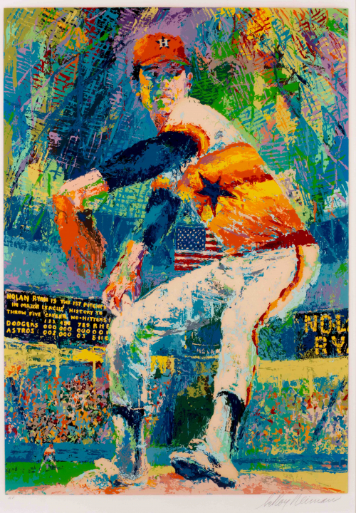 colorful painterly depiction of a baseball player