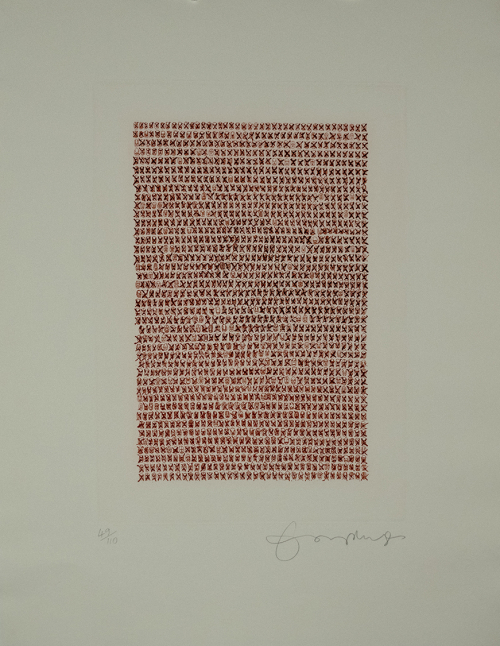 Printmaking, Tom Phillips, heads, abstract, sanguine ink, grid