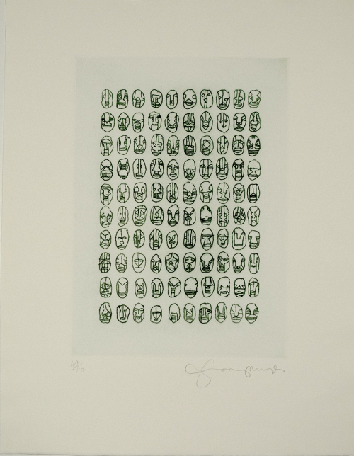 Printmaking, Tom Phillips, grid, heads