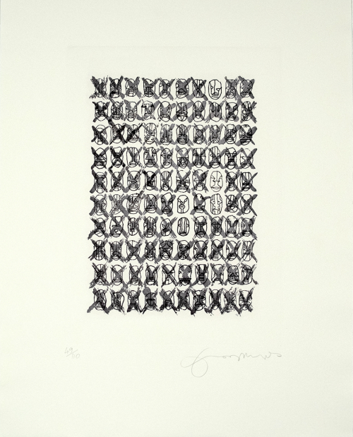 Printmaking, Tom Phillips, grid, heads, abstract