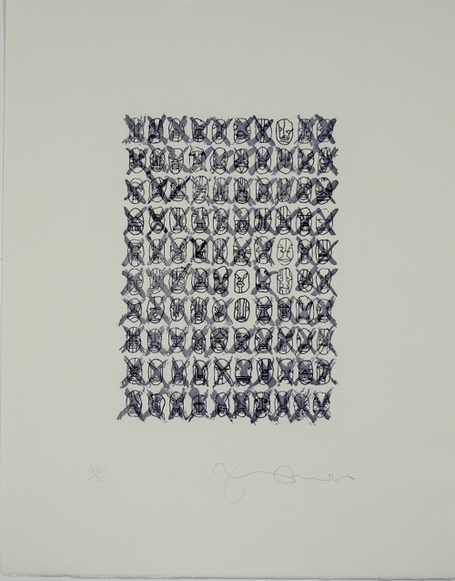 faces, printmaking, grid, Tom Phillips, x