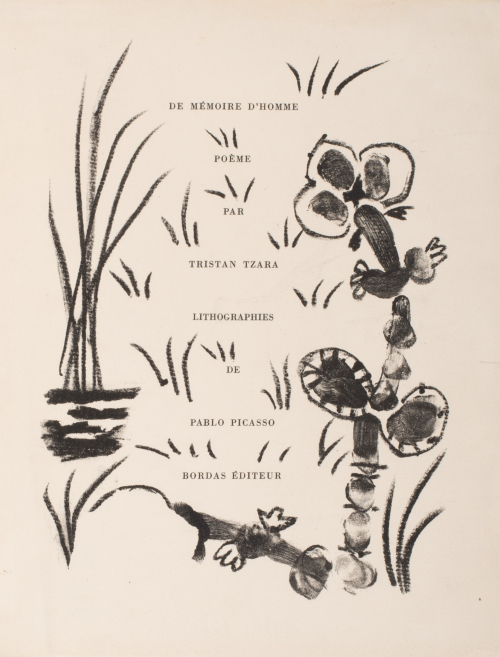 Black and white with text in center, images of grass/sprouts and an animal-shaped image made with fingerprints