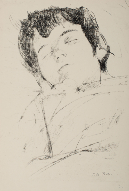 Head and torso of a sleeping child.