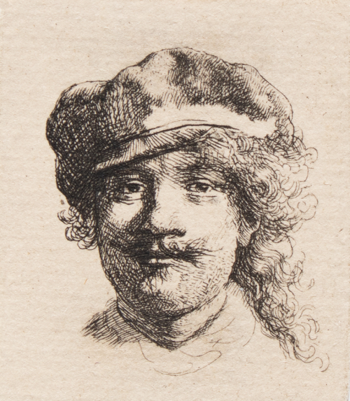 Small etching of a man with a mustache