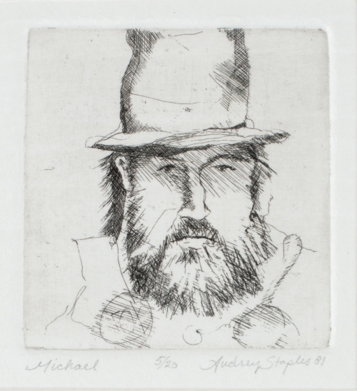 Face of a bearded man in a hat