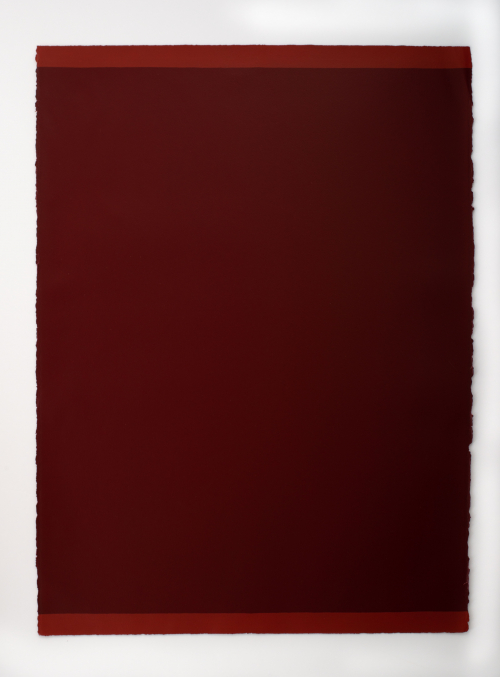 Two different shades of red; the majority is deep red/burgundy with lighter red 1 inch borders at top and bottom.