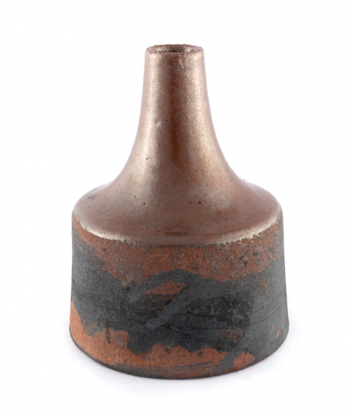 Dark, bottle vase with iron glaze.