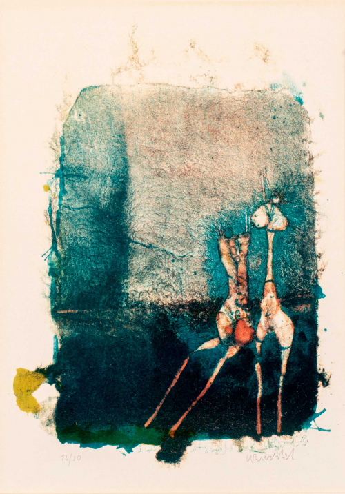 Abstract figures, with teal background