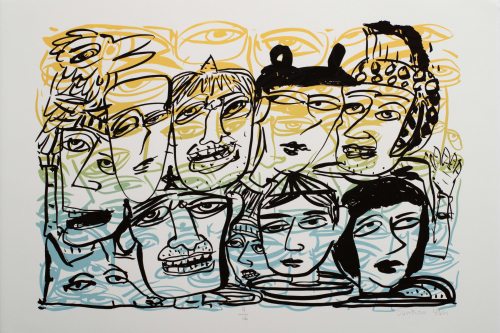 Contour representations of numerous individuals the heads and eyes of men and women overlapping and packed tightly