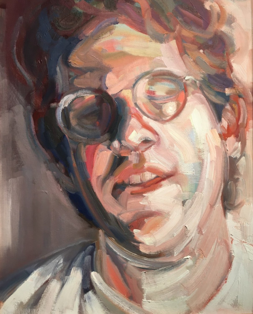 A painterly portrait of a male wearing eyeglasses
