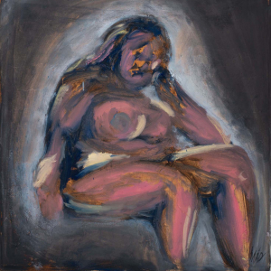 naked woman against a dark background